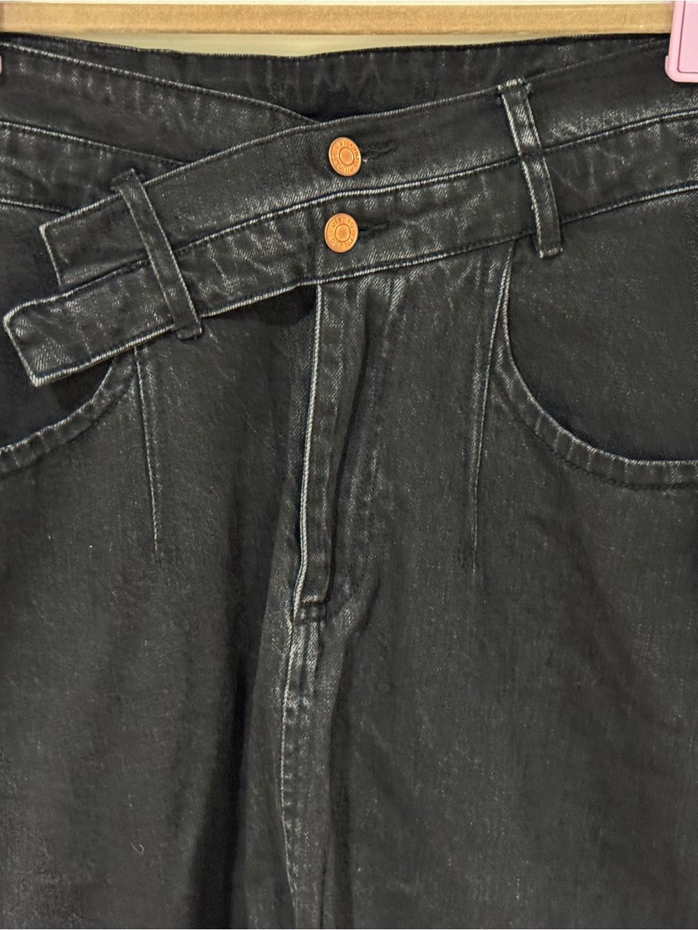 NEW Anthropologie Arden Double-Waist Black Denim Midi Skirt by Pilcro Size 14 - Picture 6 of 13